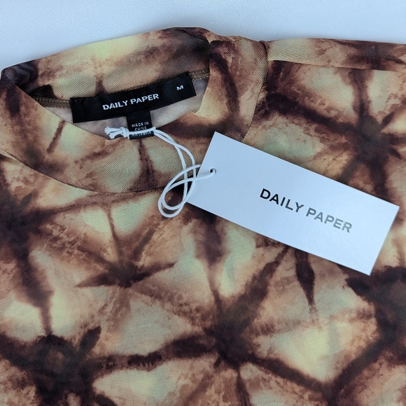 Daily Paper Pelembe Mesh T-Shirt Long Sleeve Semi Sheer Orange Brown M NWT - Picture 11 of 13